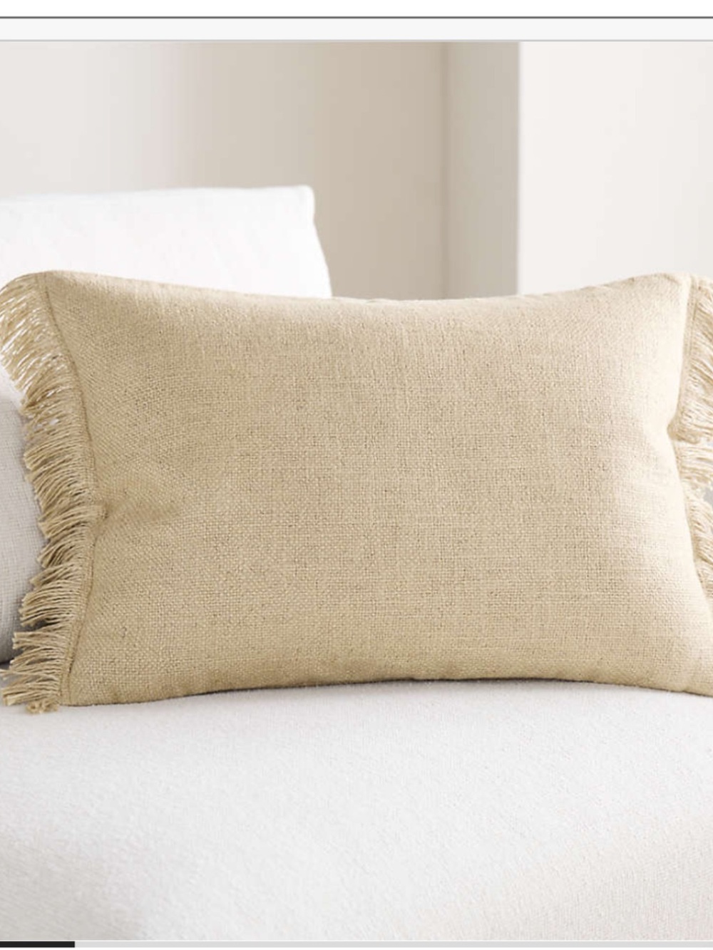 Crate & Barrel European Flax Texture Fringe Accent Pillow Size 24 x 16 Inches